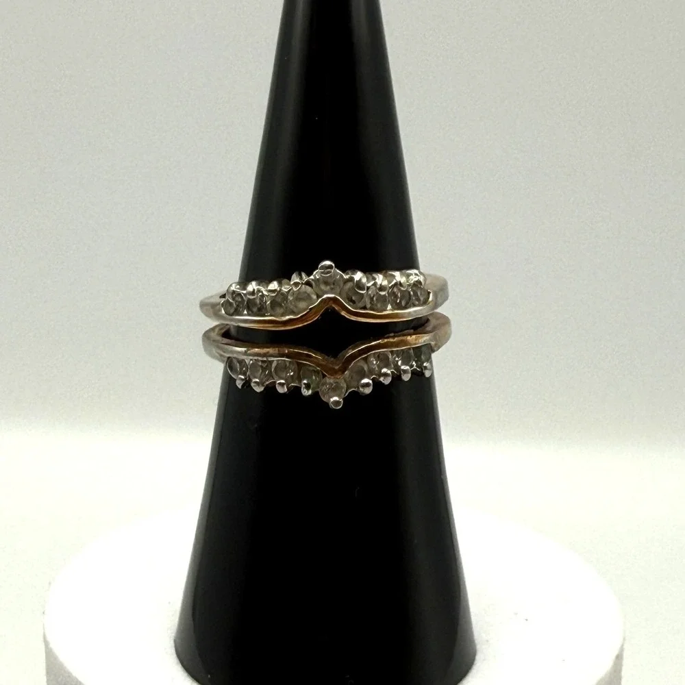 Vintage Silver Tone Stone Accented Ring Guard Enhancer Dual Band Size 6.25